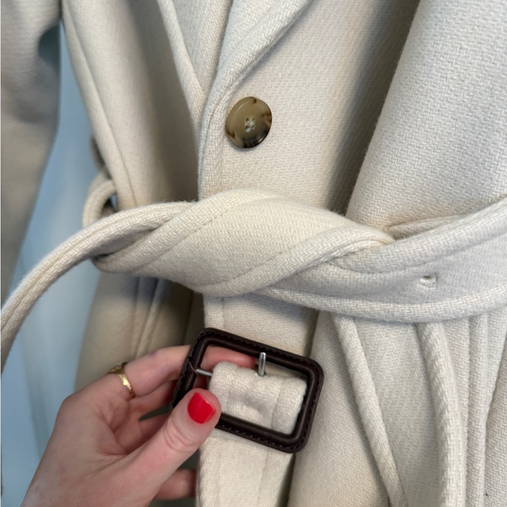 J. Crew Cream Trench Coat L ivory wool - Picture 5 of 11